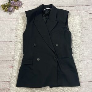 Zara Black Double Breasted Button Padded Sleeveless Blazer Vest